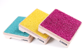 mint, yellow, pink
